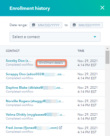 De inschrijvingsgeschiedenis van workflows monitoren in HubSpot