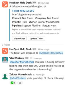 Helpdesk Workspace in HubSpot en Slack