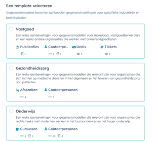 Relevante objecten, eigenschappen, pijplijnen en associaties met datamodel sjablonen aanmaken in HubSpot